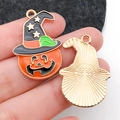 Pendentif d'Halloween chapeau de sorcière et citrouille en alliage avec émail coloré et dos doré - 20x30mm / Tête de Citrouille d'Halloween Orange (11066)