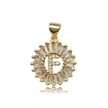 Pendente rotondo in ottone dorato con scintillante lettera F in zirconia - Lettera F (15x21mm)