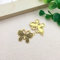 Pair of antique gold alloy butterfly charms with textured relief for DIY jewelry making - Butterfly Shape (11124)