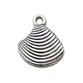 Silver shell charm pendant with textured linear pattern for DIY jewelry making - Ocean Shell 15x13mm (10372)