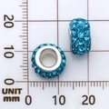 Cuenta redonda plateada de agujero grande con cristales azul claro para joyas - Cuenta de Agujero Grande con Strass (11548) / 1 Unidad (11mm) / Azul lago