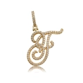 Hip hop style gold letter F pendant encrusted with white crystals on a white background - Letter F (16078)