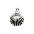 Antique silver seashell pendant charm with radial grooves for DIY jewelry making - Ocean Small Shell 9x11mm (16310)