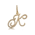 Dainty cursive letter K pendant in gold finish with micro-pave crystals necklace - Letter K (16083)
