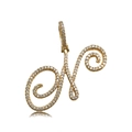 Gold plated letter N pendant with pavé white zircons in a fancy cursive script font - Letter N (16086)