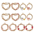 Assorted DIY jewelry charms featuring enamel flowers pearls and apple shapes in gold finish - Enamel Hollow Set (SN783)
