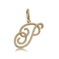 Iced out cursive letter P pendant in gold plating with white micro-pave cubic zirconia - Letter P (16088)