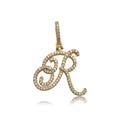 Iced out hip hop letter R pendant in gold finish with sparkling micro pave crystals - Letter R (16090)