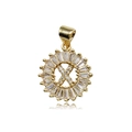 Pendente rotondo dorato con lettera X decorato con zirconi baguette e micro-pave - Lettera X (15x21mm)
