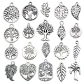 Antique silver alloy tree of life and leaf charms for DIY jewelry and necklace making - Tree and Leaf Series (SN887) / 20 Pieces Set / Antique Silver