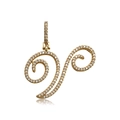 Hip hop style gold plated cursive alphabet pendant with sparkling micro pave crystals - Letter V (16094)