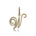 Hip hop style gold-plated cursive letter M pendant with sparkling micro-pave crystals - Letter W (16095)