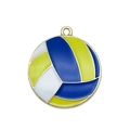 Blue yellow white enamel volleyball charm in gold alloy for DIY keychain jewelry making - Volleyball Style