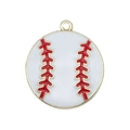 Baseball sports charm pendant in white enamel with red stitching and golden metal finish - Baseball Style
