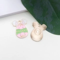 Easter bunny egg alloy pendant with pink waves and golden textured metal back - Mirror Flower Easter Egg