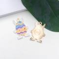 Easter bunny egg enamel alloy pendant with colorful wave patterns and golden metal back - Figure Style Easter Egg
