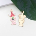 Cartoon rabbit gnome alloy pendant with pink coat and green gift box for DIY jewelry - Red Hat Gnome Easter Egg