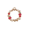 DIY charm with golden metal ring, white pearls, enamel flowers and red apple - Wreath Red Apple (19010)