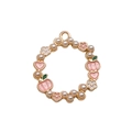Pink heart and floral wreath pendant with pearls in gold finish for DIY jewelry - Wreath Pink Apple (19011)