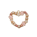 Pink cherry blossom heart charm with pearls and crystals in golden finish - Heart Pink Cherry Blossom (19012)