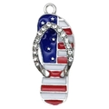 American flag flip flop pendant with red white blue enamel and white rhinestones - Right USA Flag Flip-Flop Style (19066)