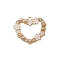 Golden heart pendant with white enamel flowers, pink pearls and butterfly detail - Heart White Cherry Blossom (19013)