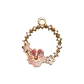 Golden flower wreath pendant with pink gradient petals and sparkling rhinestones - Wreath Pink Cherry Blossom (19014)