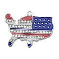 USA map shaped pendant with American flag pattern and sparkling rhinestones - USA Flag USA Map Style (19074)