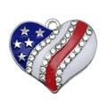 USA flag heart pendant with sparkling rhinestones and red white blue enamel finish - USA Flag Heart Style (19076)