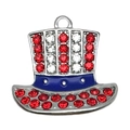 Patriotic Uncle Sam hat pendant with red white and blue rhinestones for DIY jewelry - USA Flag Top Hat Style (19078)