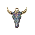 Colorful mandala style enamel bull head charm pendant with golden horns for DIY jewelry - Sunflower Mandala Style (19042)