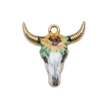 Western style golden alloy bull skull pendant with yellow sunflower pattern - Sunflower Totem Style (19043)