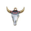 Bohemian bull skull alloy pendant with colorful mandala pattern and gold horns - Rainbow Mandala Texture Style (19045)
