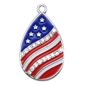 Teardrop pendant with American flag design, blue stars and red white stripes with crystals - USA Flag Water Drop Style (19084)