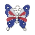 Patriotic butterfly pendant with red white and blue enamel stars and rhinestones - USA Flag Butterfly Style (19173)