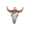 DIY gold alloy bull skull charm with white enamel and red floral detail for jewelry - Red And Blue Delicate Floral Style (19048)