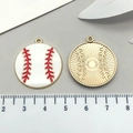 Baseball theme enamel charm with golden base and red stitching for DIY jewelry - Large Tennis Style (19030)