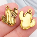 Retro gold cactus metal charm for DIY jewelry bracelets with textured vertical stripes - Western Cowboy Cactus (19223)