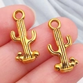 Golden cactus alloy pendants with textured finish for DIY jewelry crafting accessories - Western Cowboy Cactus (19224)