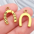 Golden horseshoe charms with GOOD LUCK engraving for DIY jewelry making and bracelets - Western Cowboy Horseshoe GOOD LUCK (19225)