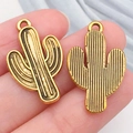 Golden alloy cactus pendant for DIY jewelry making with dual-sided textured finish - Western Cowboy Cactus (19228)