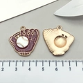 DIY enamel baseball glove charm with white ball and gold alloy frame for jewelry making - Brown Prop Baseball Glove Style (19635)