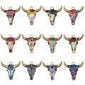 Set of 12 vintage bull skull charms with colorful floral prints for DIY jewelry making - null
