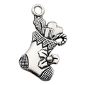 Pendentif chaussette de Noël en alliage argenté vintage avec boîte cadeau - 13x20mm / Chaussette de Noël Argent Antique (8848)