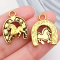 Set of two gold alloy horseshoe and horse charms for DIY jewelry and bracelet making - Western Cowboy Horseshoe (19243)