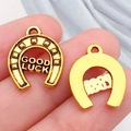 Golden horseshoe charms with Good Luck engraving for DIY jewelry making - Western Cowboy Horseshoe GOOD LUCK (19248)