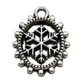 Pendentif flocon de neige vintage argenté avec cadre rond pour bijoux de Noël - 12x15mm / Flocon Ovale Argent Antique (13880)