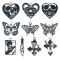 Sortiment an dunklen Gothic-Legierungsanhängern mit Totenkopf- und Herzmotiven für DIY - Schwarz-Weißes Gothic-Totenkopf-Schmetterling-Emaille-Set (SN952) / 10er Pack