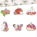 Détails de six breloques animaux en émail aux motifs floraux colorés pour bijoux DIY - Ensemble de Fleurs en Émail Assorties