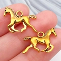 Running horse alloy charms in golden finish for DIY western jewelry making - Western Cowboy Horse (19251)
